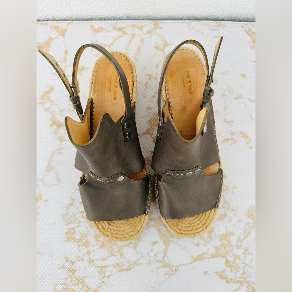 RAG & BONE Sayre II Gray Leather Espadrilles Sandal Studded Slingback - Picture 5 of 7